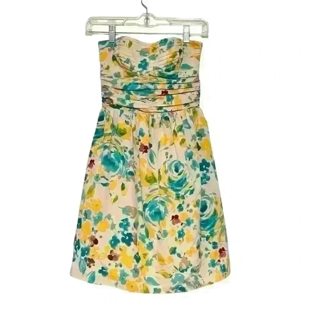 Gianni Bini Strapless Dress Floral Mini Sundress Strapless Summer Womens Size 0
